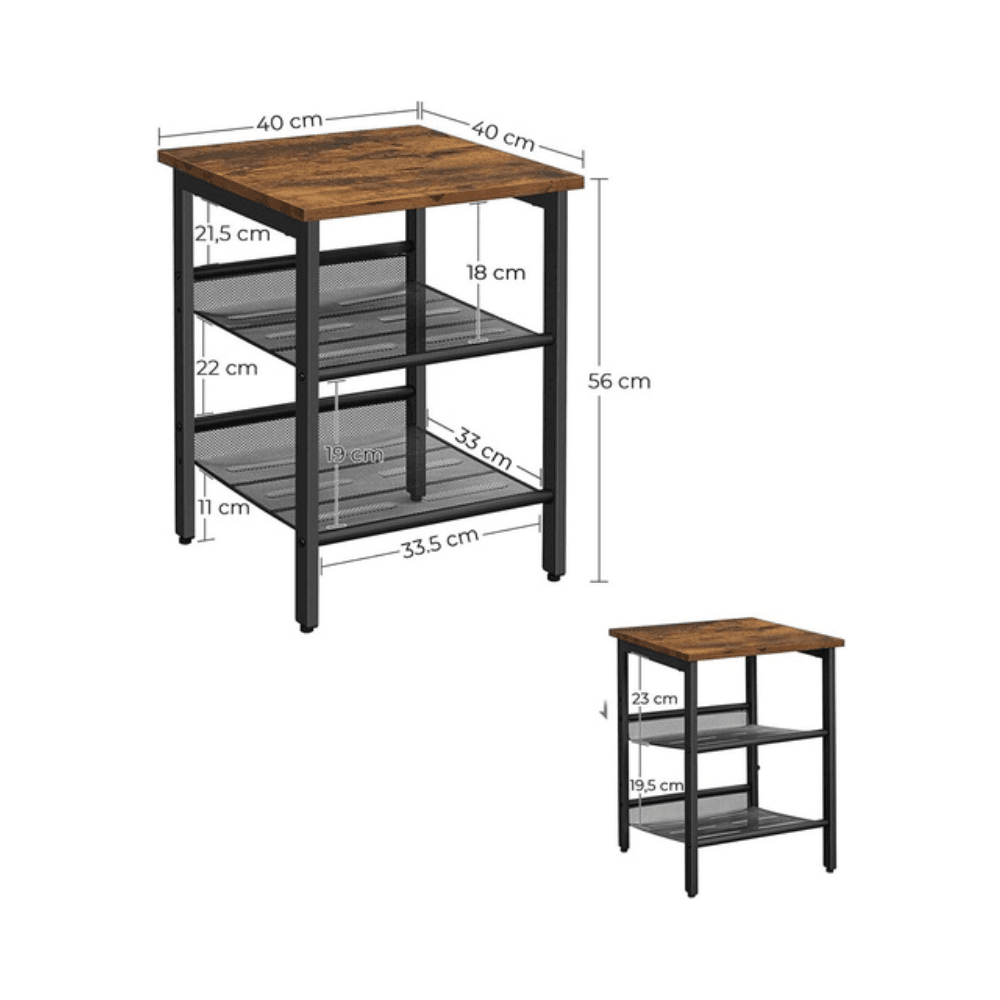 Vasagle Square Side Table with 2 Mesh Shelves Rustic Brown/Black Fast shipping On sale