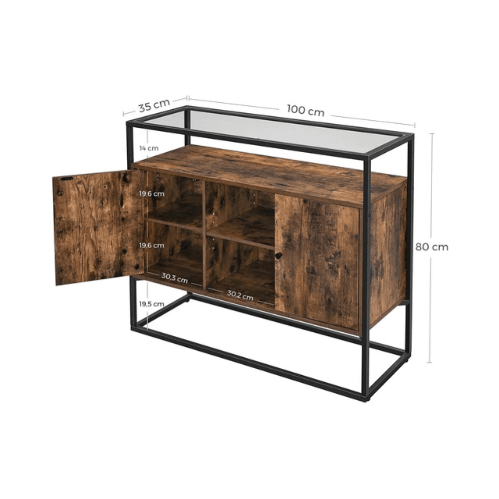 Vasagle Sideboard with Glass Surface and Open Compartments Buffet Unit Rustic Brown/Black & Fast shipping On sale