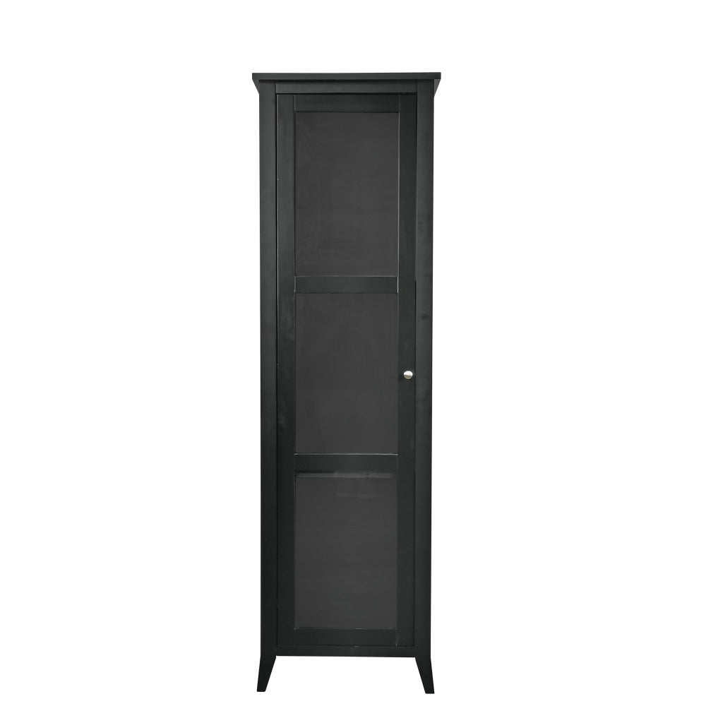 Sienna 3-Tier Display Shelf Tall Storage Cabinet W/ 1-Glass Door - Black Cupboard Fast shipping On sale