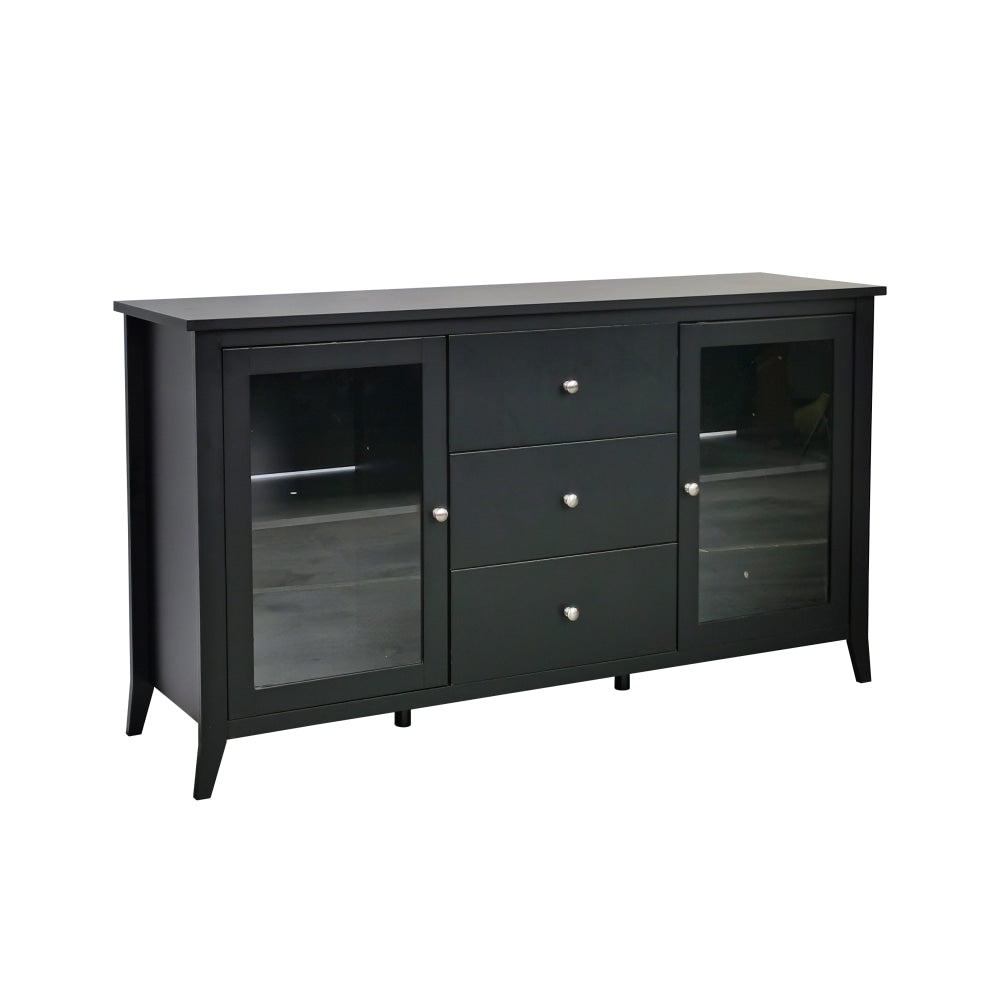 Sienna Modern Sideboard Buffet Storage Unit W/ 2-Glass Doors 3-Drawers - Black & Fast shipping On sale