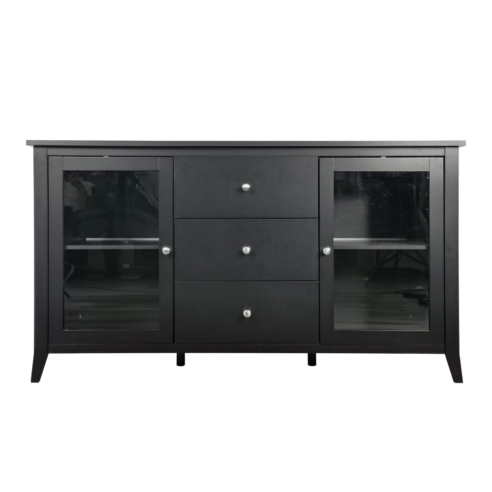 Sienna Modern Sideboard Buffet Storage Unit W/ 2-Glass Doors 3-Drawers - Black & Fast shipping On sale