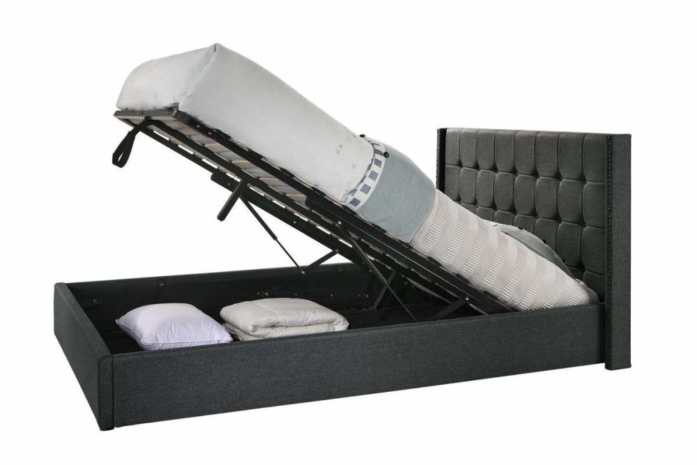 Sigurd Winged Headboard Gas Lift Storage Bed Frame - Double - Charcoal Fast shipping On sale