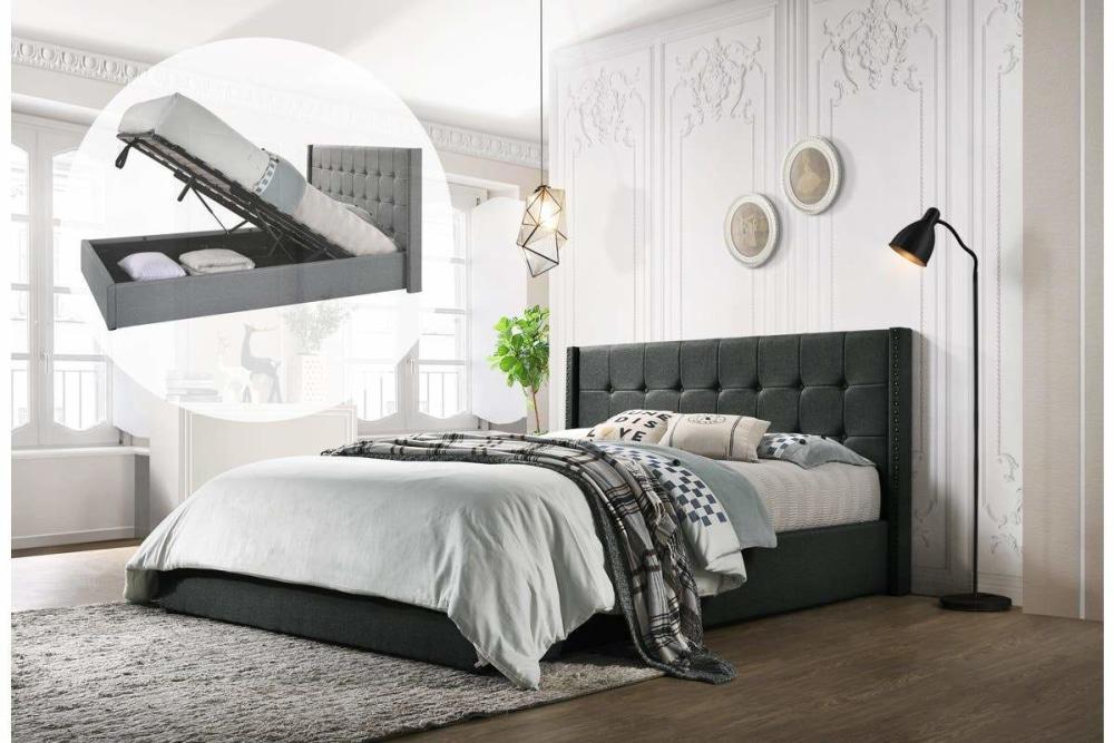 Sigurd Winged Headboard Gas Lift Storage Bed Frame - Double - Charcoal Fast shipping On sale