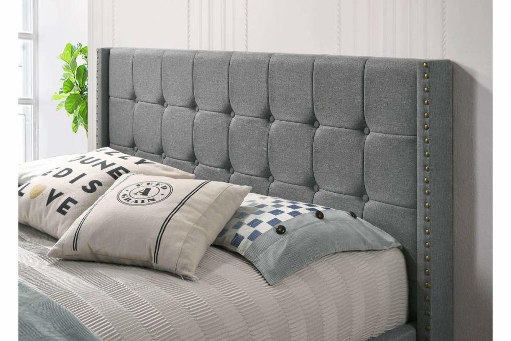 Sigurd Winged Headboard Gas Lift Storage Bed Frame - Double - Light Grey Fast shipping On sale