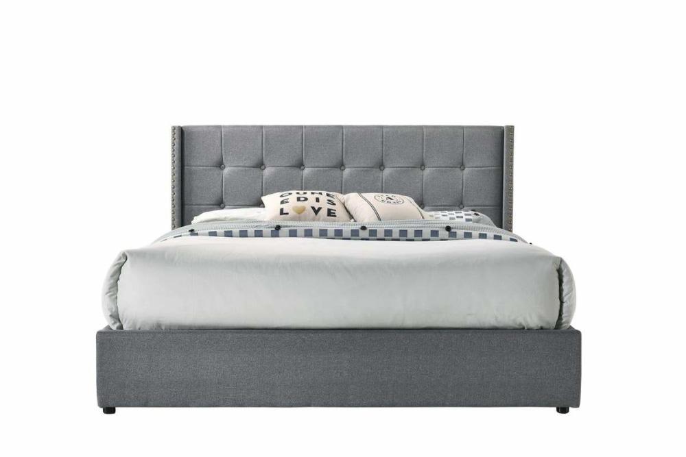 Sigurd Winged Headboard Gas Lift Storage Bed Frame - Double - Light Grey Fast shipping On sale