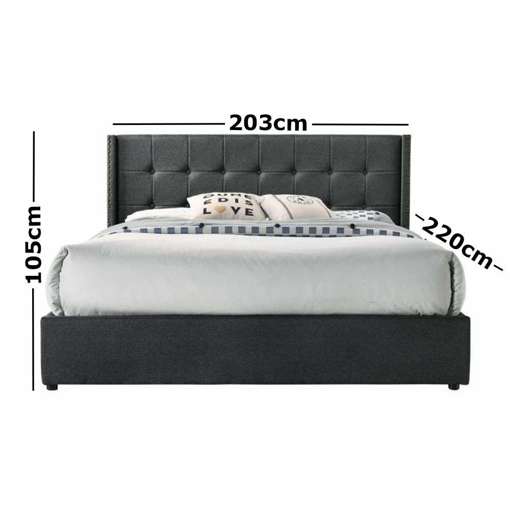 Sigurd Winged Headboard Gas Lift Storage Bed Frame - King Charcoal Fast shipping On sale