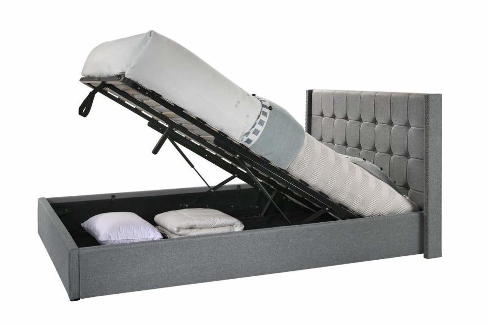 Sigurd Winged Headboard Gas Lift Storage Bed Frame - King - Light Grey Fast shipping On sale