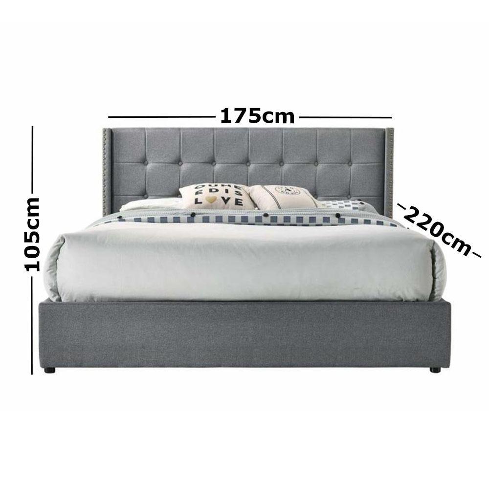 Sigurd Winged Headboard Gas Lift Storage Bed Frame - Queen Light Grey Fast shipping On sale