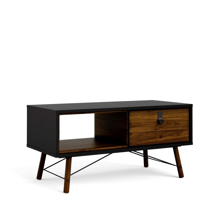 Silas Wooden Open Shelf Coffee Table W/ 1-Drawer - Black Fast shipping On sale