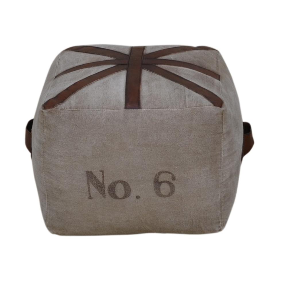 Six Square Vintage Rustic Canvas Leather Foot Stool Ottoman Fast shipping On sale