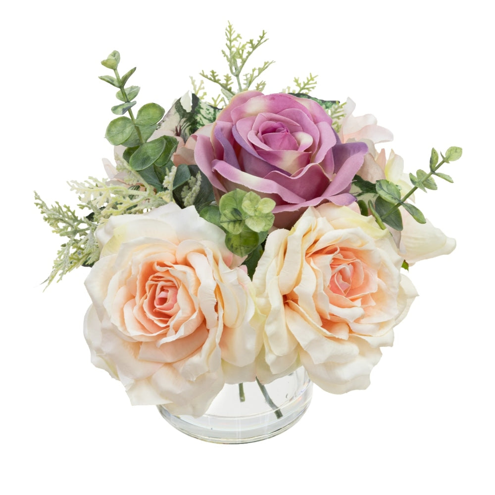 Small Rose & Hydangea Mixed Artificial Fake Plant Decorative Arrangement 24cm In Glass Fast shipping On sale