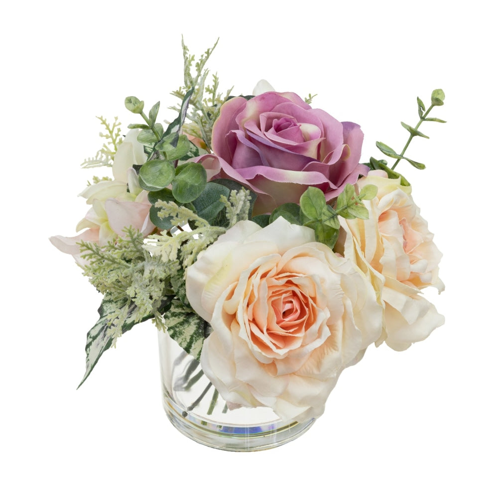 Small Rose & Hydangea Mixed Artificial Fake Plant Decorative Arrangement 24cm In Glass Fast shipping On sale