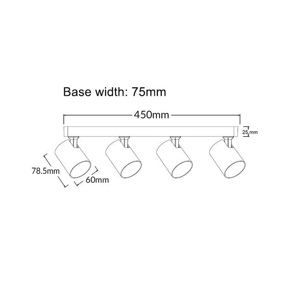 Spot Light 4 Adjustable GU10 White IP20 Rectangular Bar L450mm x W75mm H25mm Fast shipping On sale