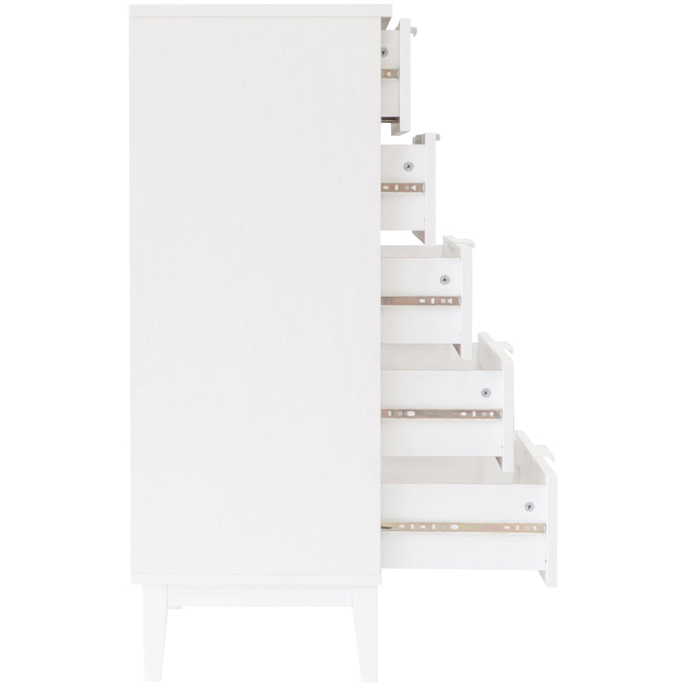 Stanley Modern Classic Wooden Chest Of 5-Drawers Tallboy Storage Cabinet - White Drawers Fast shipping On sale