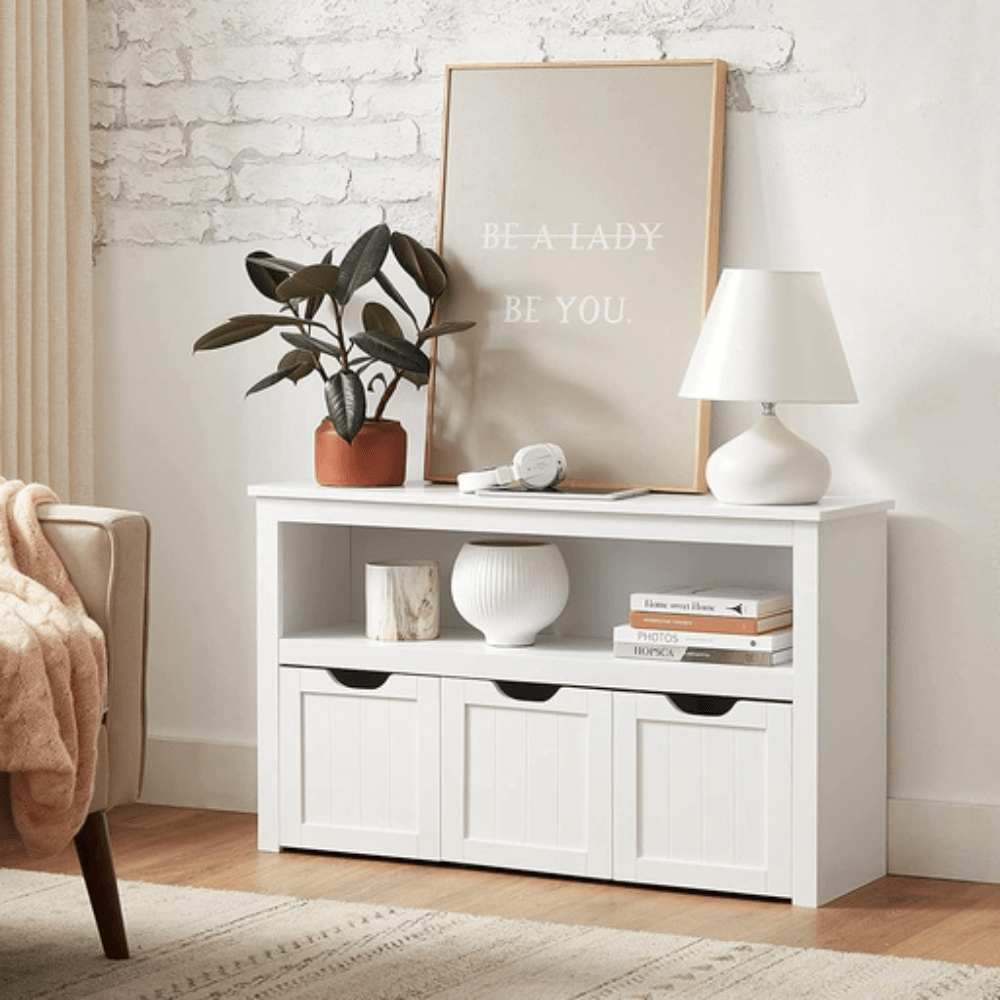 Vasagle Storage Bench with Shelf and 3 Drawers Ottoman White Fast shipping On sale