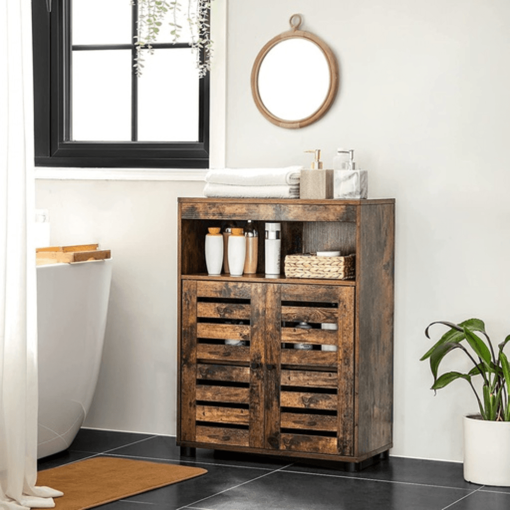 Vasagle Cupboard Storage Cabinet with Shelves and Louvered Door Rustic Brown Fast shipping On sale