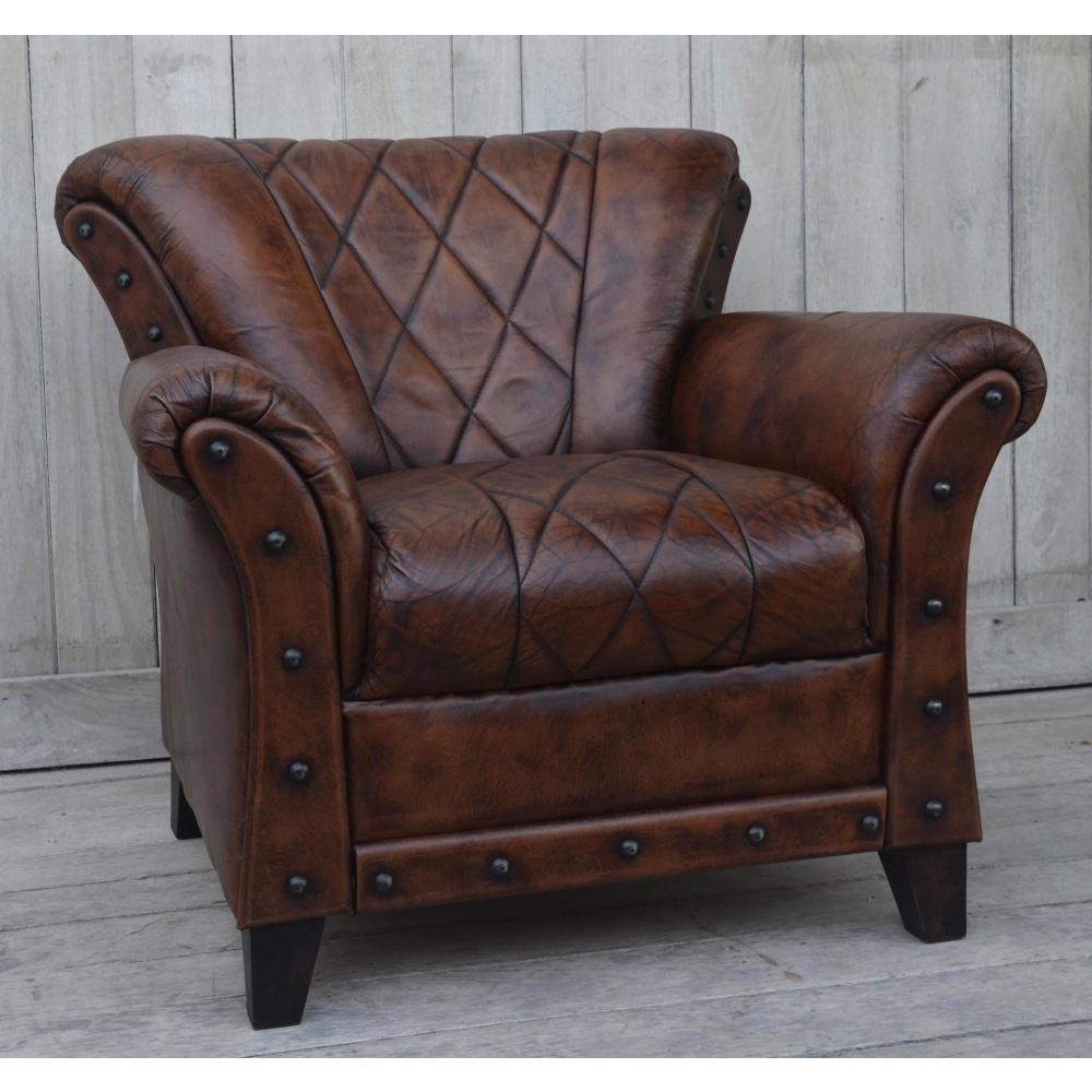 Studded Leather ArmChair Accent Relaxing Chair - Brown Fast shipping On sale