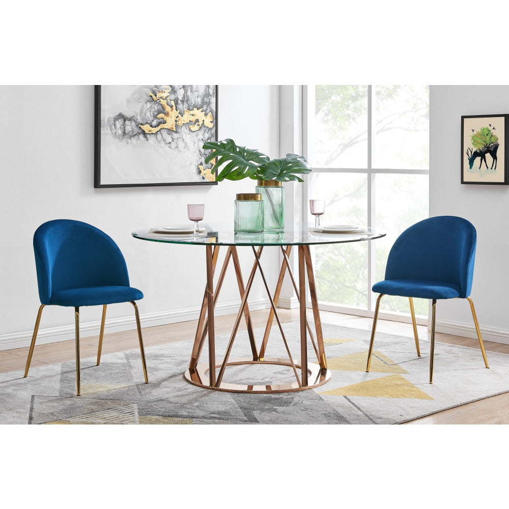 Subiaco Set of 2 Velvet Kitchen Dining Chairs - Navy Chair Fast shipping On sale