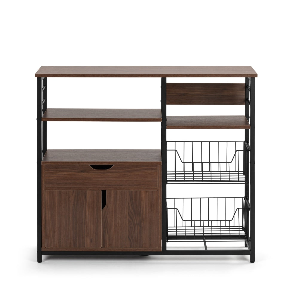 Surry Multi-Purpose Kitchen Shelving Storage Unit - Walnut/Black Island Fast shipping On sale