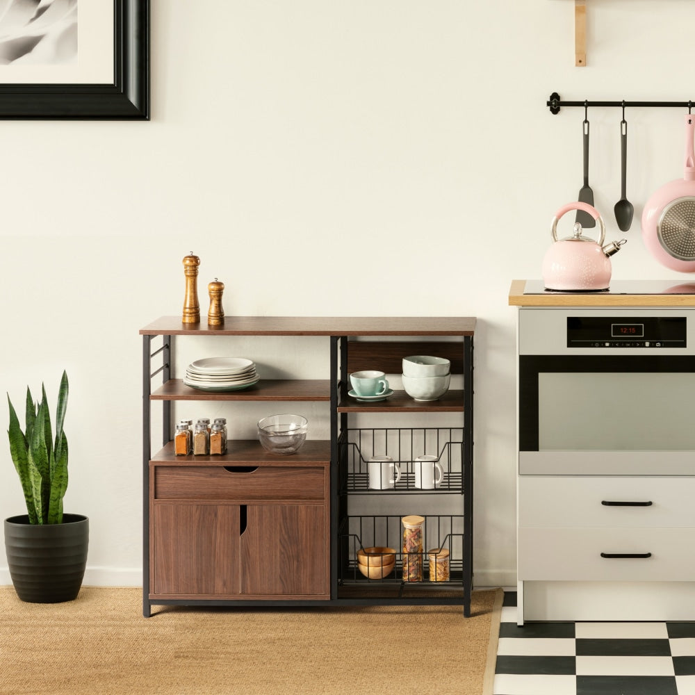 Surry Multi-Purpose Kitchen Shelving Storage Unit - Walnut/Black Island Fast shipping On sale