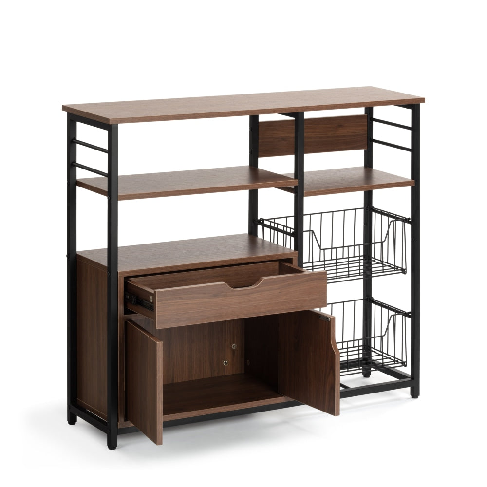 Surry Multi-Purpose Kitchen Shelving Storage Unit - Walnut/Black Island Fast shipping On sale