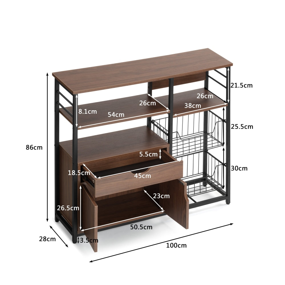 Surry Multi-Purpose Kitchen Shelving Storage Unit - Walnut/Black Island Fast shipping On sale