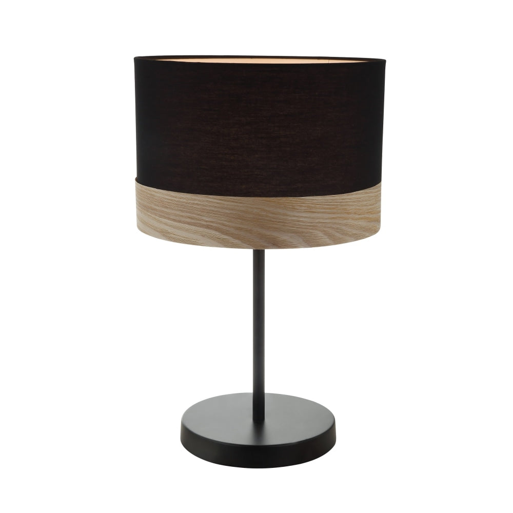 TAMBURA Table Lamp ES Medium Black Cloth Round OD300mm with Blonde Wood Fast shipping On sale