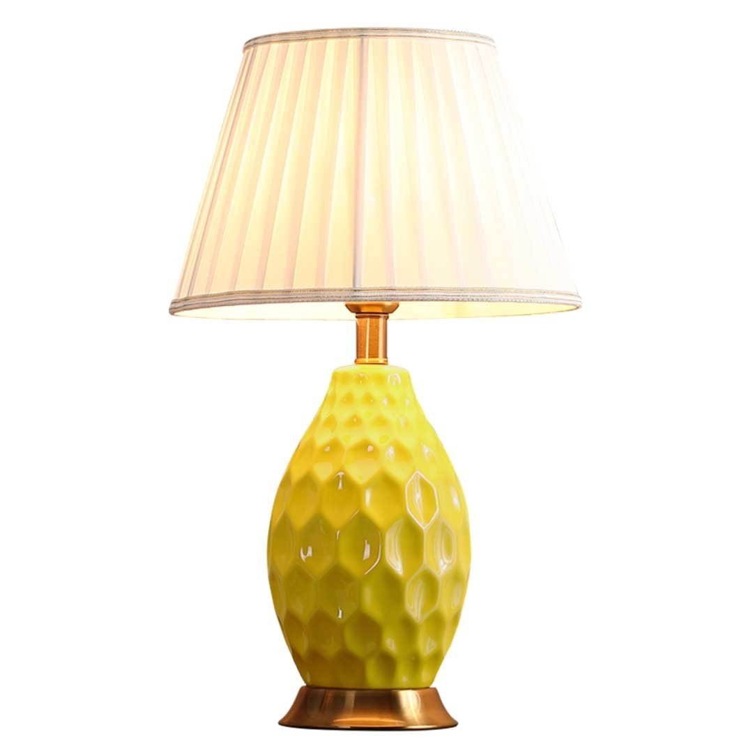 Textured Ceramic Oval Table Lamp with Gold Metal Base Yellow Fast shipping On sale