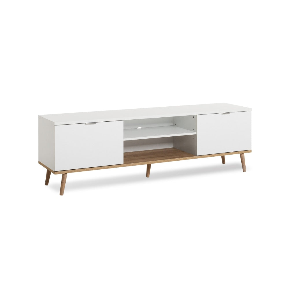 Thea Scandinavian Lowline Entertainment Unit TV Stand W/ 2-Doors - White/Oak Fast shipping On sale