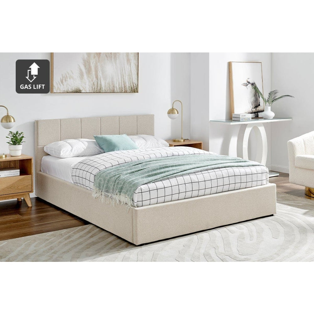 Theodore Gas Lift Bed Frame - Double Beige Fast shipping On sale
