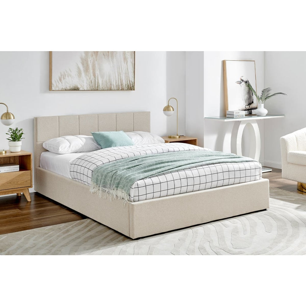 Theodore Gas Lift Bed Frame - Double Beige Fast shipping On sale