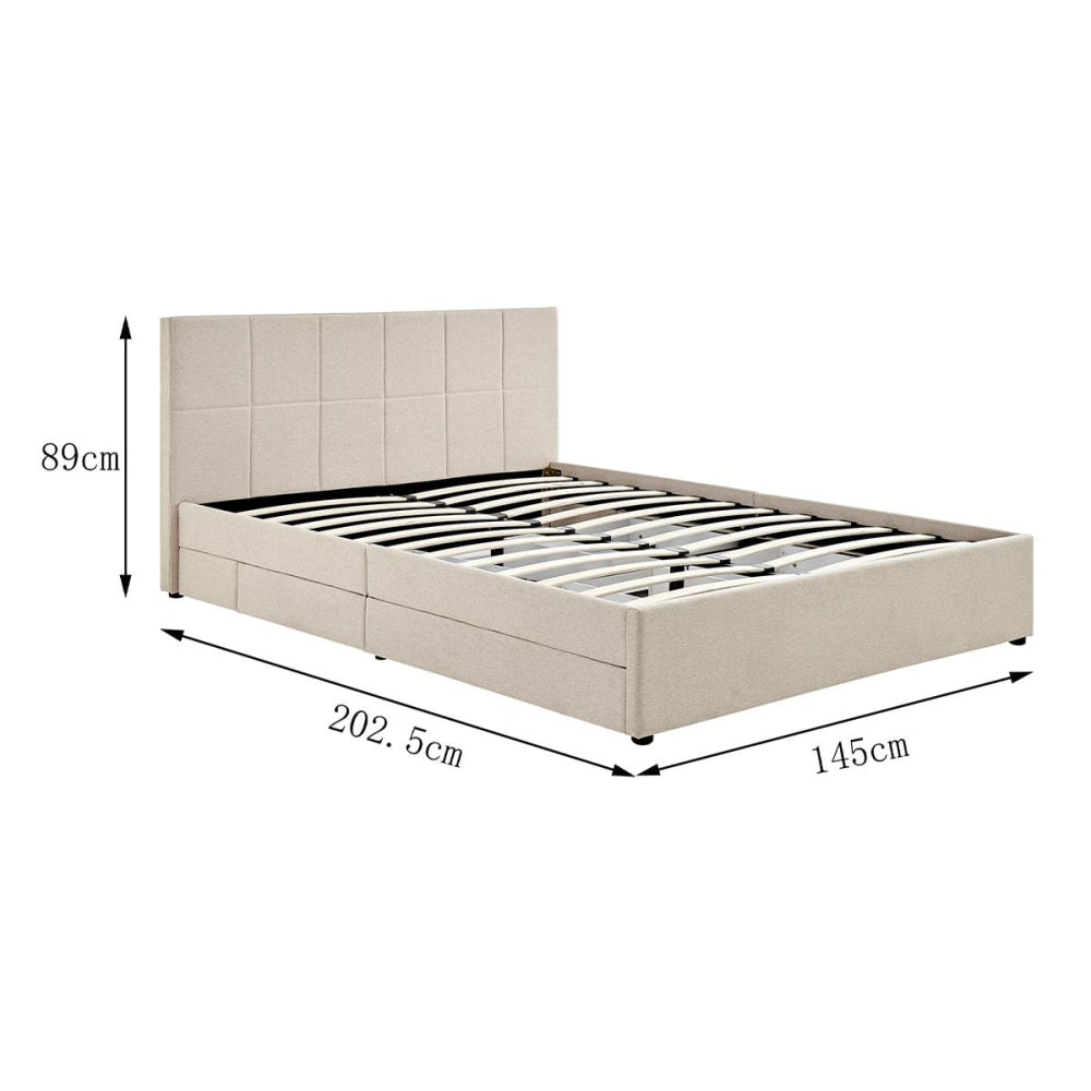 Theodore Storage Bed Frame with Drawers - Double Beige Fast shipping On sale