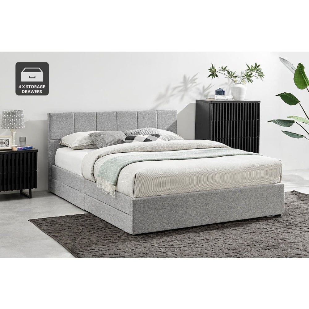 Theodore Storage Bed Frame with Drawers - Double Grey Fast shipping On sale