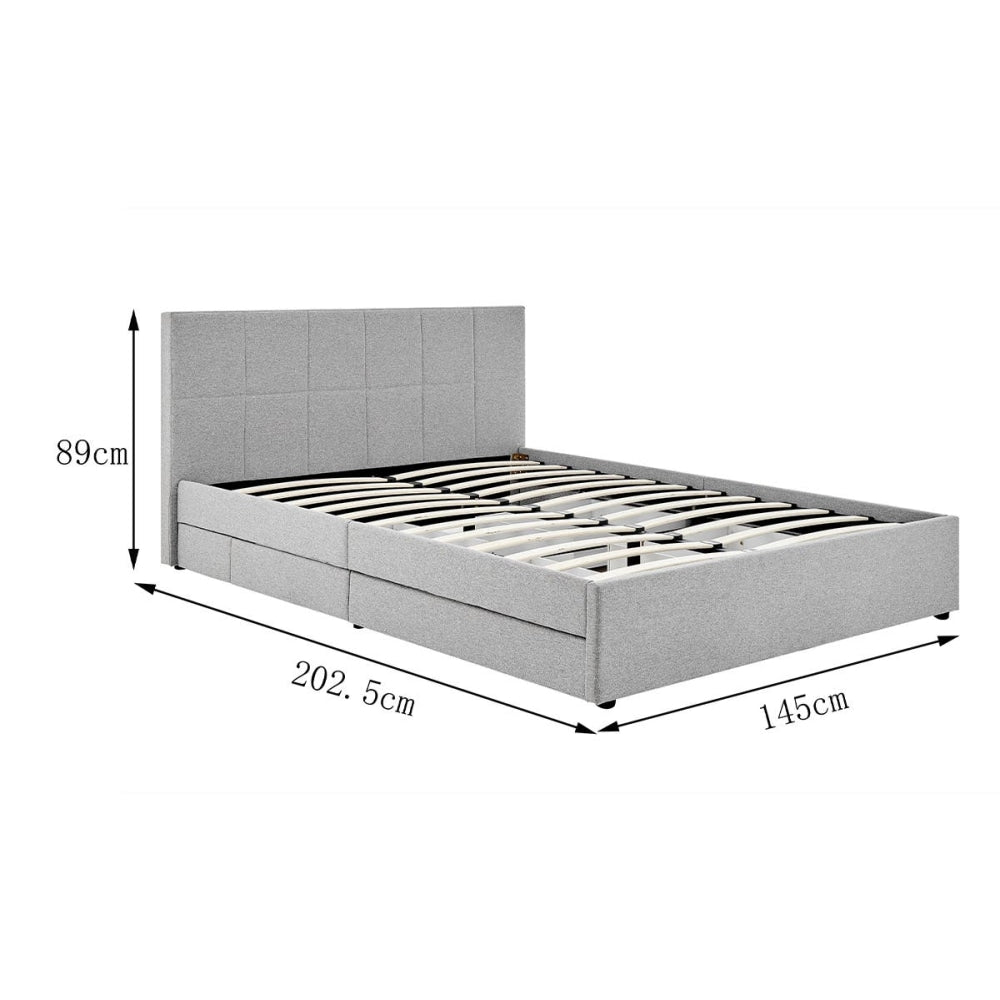 Theodore Storage Bed Frame with Drawers - Double Grey Fast shipping On sale