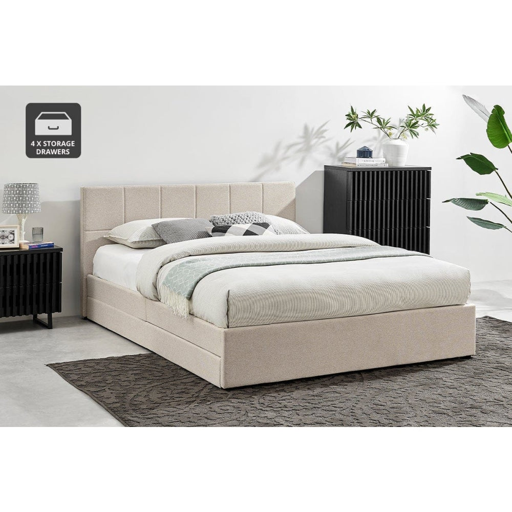Theodore Storage Bed Frame with Drawers - Queen Beige Fast shipping On sale