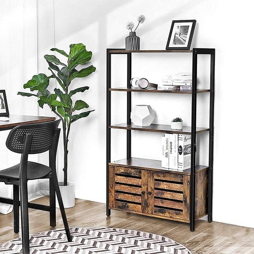 Tier Bookshelf with Louvred Doors Industrial Display Shelf Bookcase Cabinet Fast shipping On sale