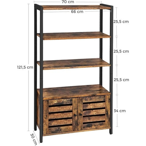 Tier Bookshelf with Louvred Doors Industrial Display Shelf Bookcase Cabinet Fast shipping On sale
