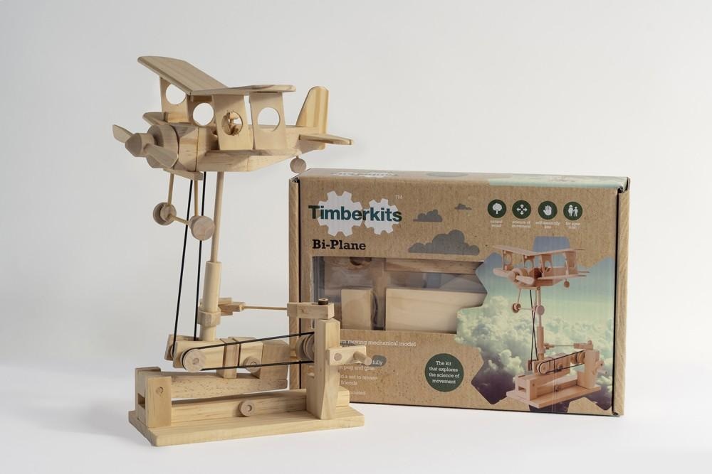 Timberkits Mechanical Wooden Model Kit Kids Toys Bi Plane Title Historical Fast shipping On sale