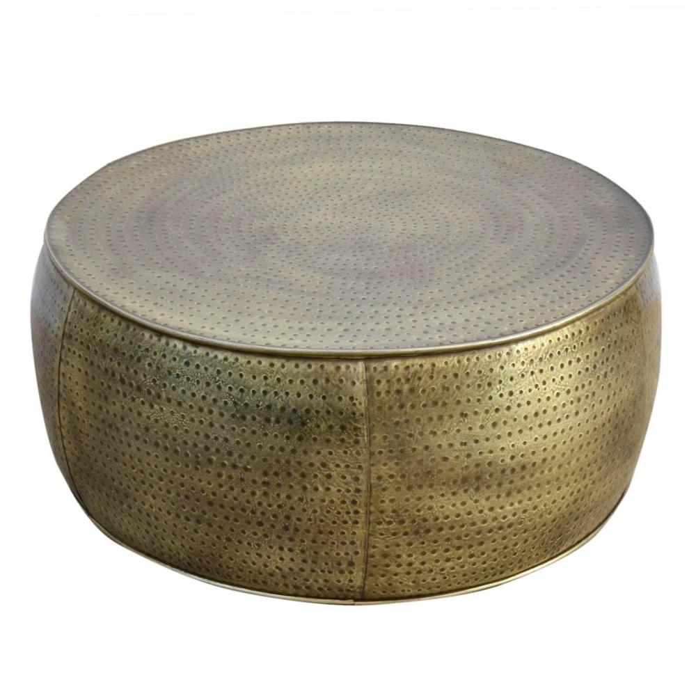 Titan Brass Hammered Look Round Metal Coffee Table 80cm Fast shipping On sale