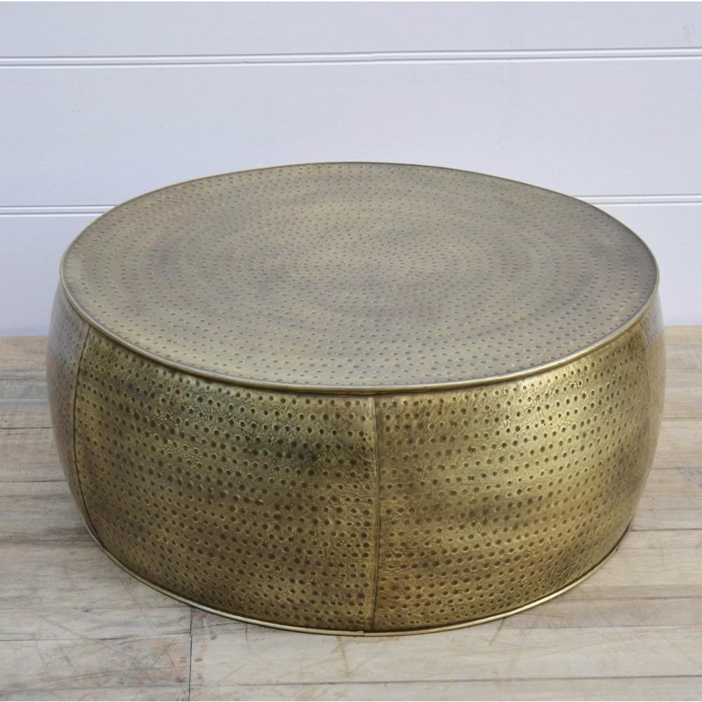 Titan Brass Hammered Look Round Metal Coffee Table 80cm Fast shipping On sale