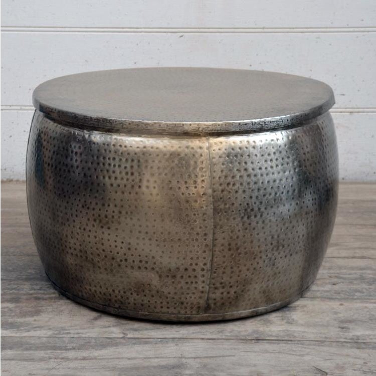 Titan Open-Top Hand Forged Hammered Metal Round Coffee Table Fast shipping On sale