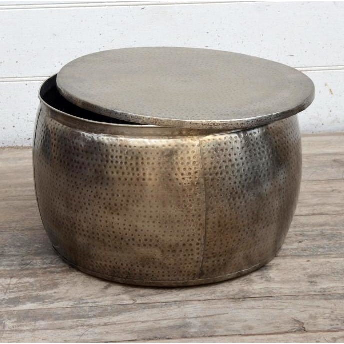 Titan Open-Top Hand Forged Hammered Metal Round Coffee Table Fast shipping On sale