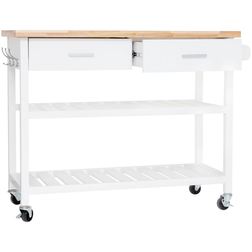 Tivoli Kitchen Island Wooden Trolley W/ Open Shelves - Natural / White Fast shipping On sale