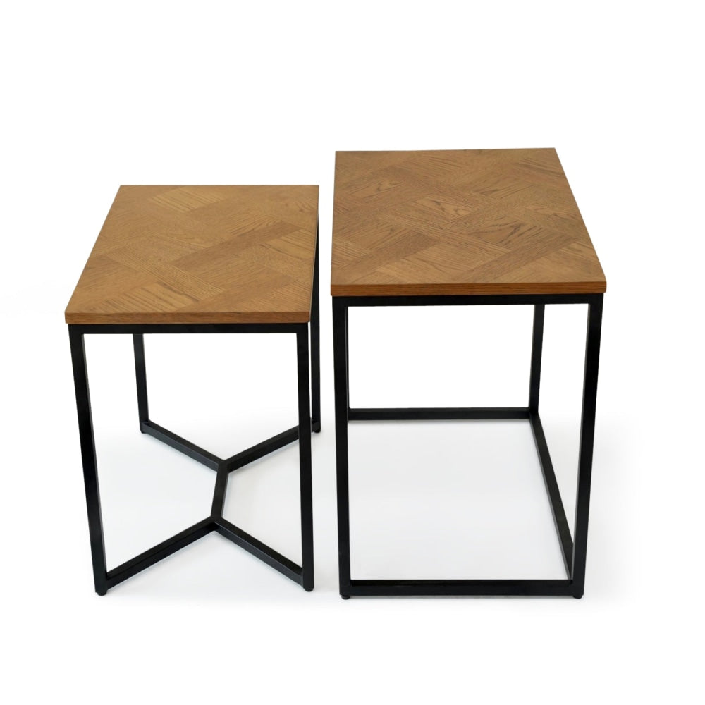 Toulouse French Marquetry Set Of 2 Nesting Side Table - Oak Fast shipping On sale