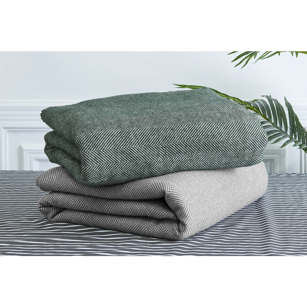 Trafalgar Herringbone Wool Blanket - Green Queen/King Fast shipping On sale