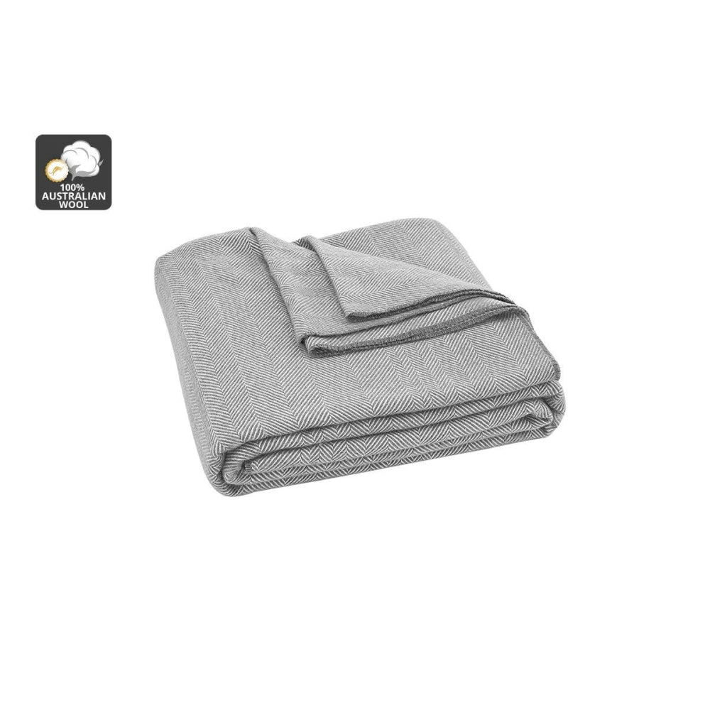 Trafalgar Herringbone Wool Blanket - Grey Queen/King Fast shipping On sale