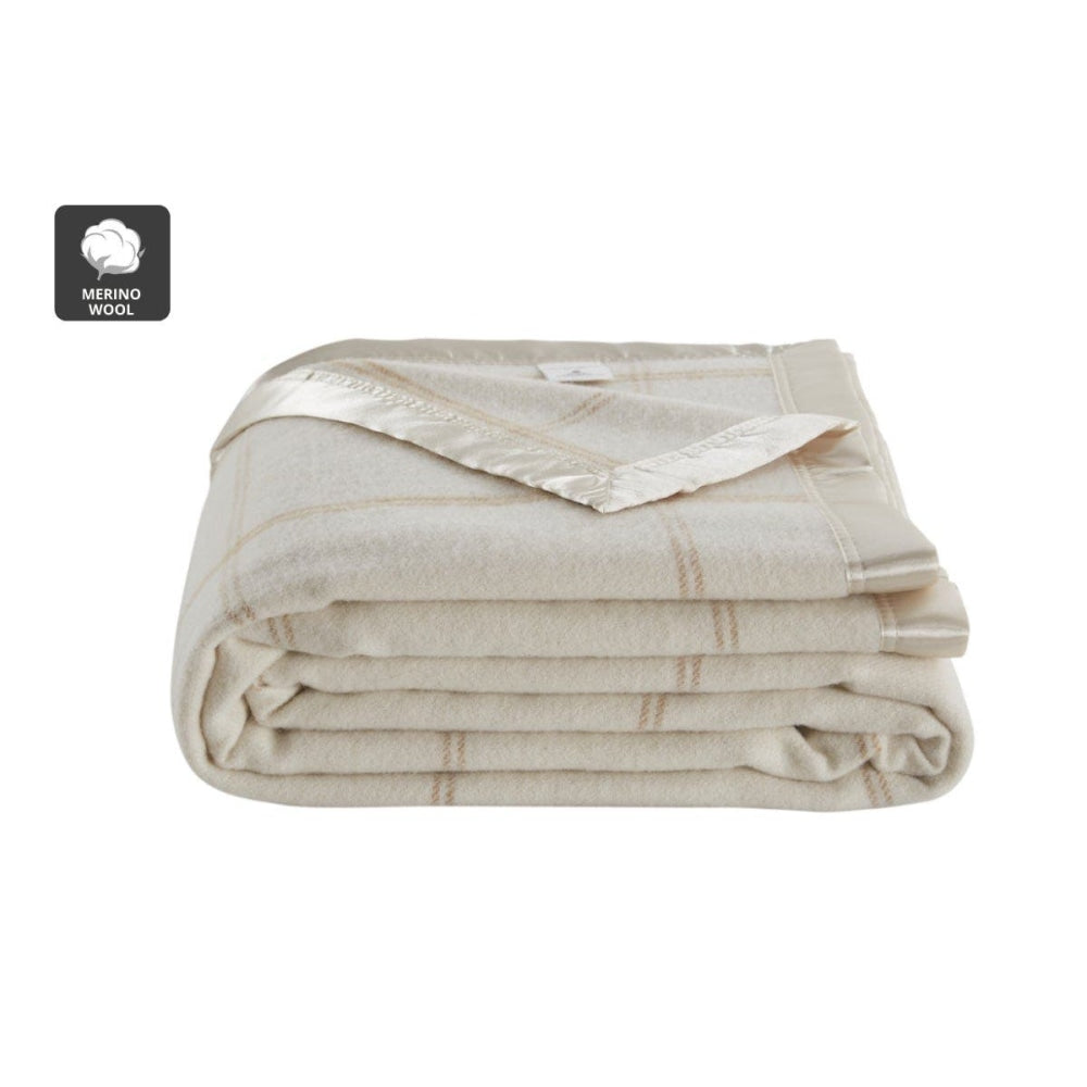 Trafalgar Merino Wool Blend Blanket - Cream Single/Double Fast shipping On sale