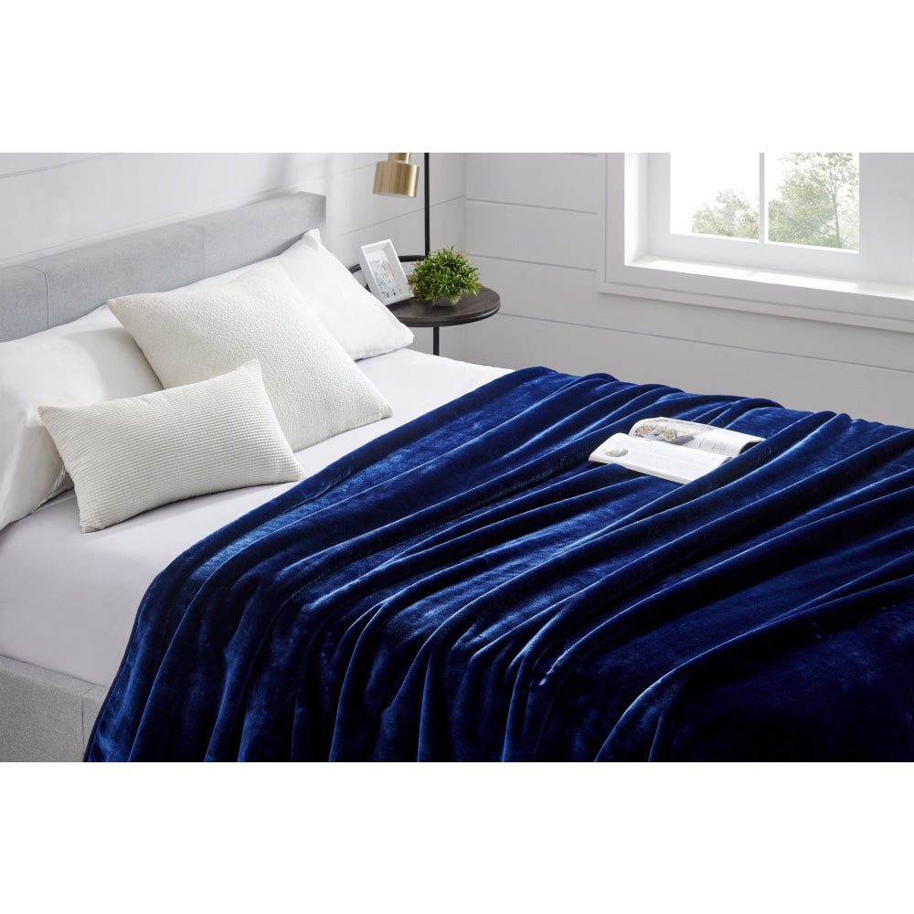 Trafalgar Plush Mink Blanket - Navy Queen/King Fast shipping On sale