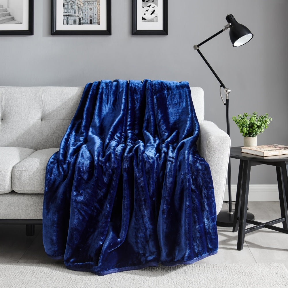 Trafalgar Plush Mink Blanket - Navy Single/Double Fast shipping On sale