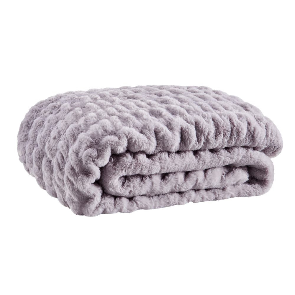 Trafalgar Rouched Faux Fur Blanket - Lilac 180cm x 200cm Fast shipping On sale